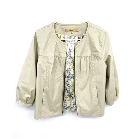 Miotto Womens Cotton Blend Taupe Jacket Front Zip Boho Sleeve Size XS - Picture 1 of 6